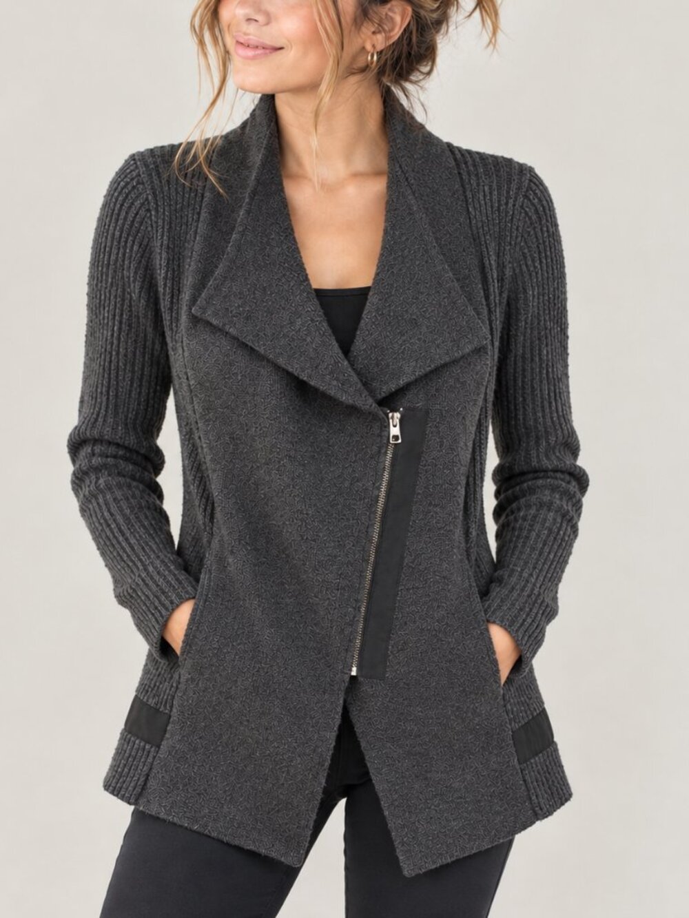 Athleta Sentinel Sweater Wrap Jacket Charcoal Marl Small Extra Fine Merino Wool